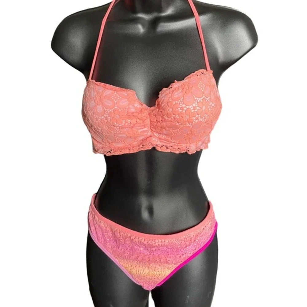 Victoria’s Secret Pink Lace Padded Bikini Sz 34B M